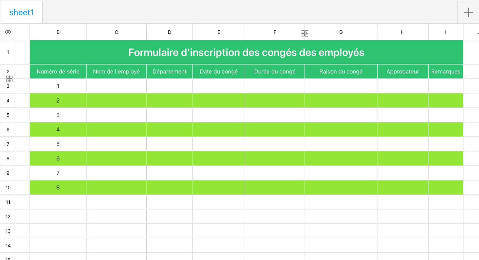 Formulaire d'inscription des congés des employés 1